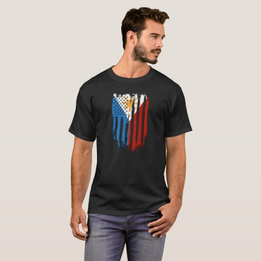ハーフアメリカン半フィリピン国旗 Tシャツ (正面フル)