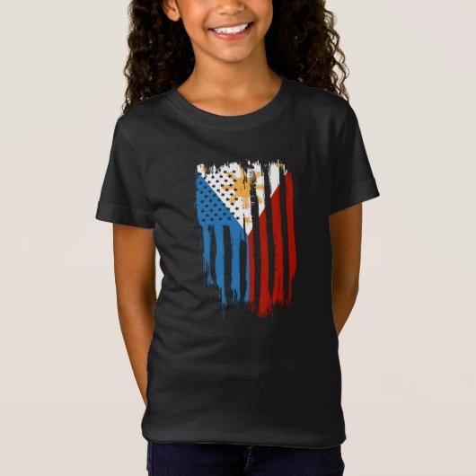 ハーフアメリカン半フィリピン国旗 Tシャツ (正面)
