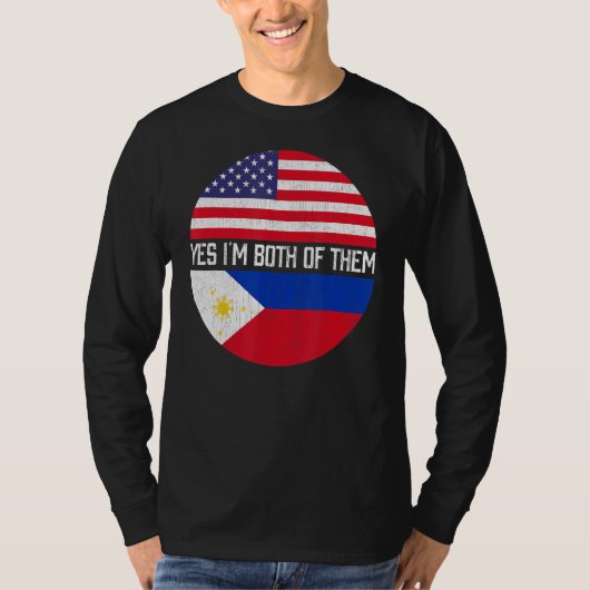 ハーフアメリカン半フィリピーノ米国国旗の家族ヘリタ Tシャツ (正面)