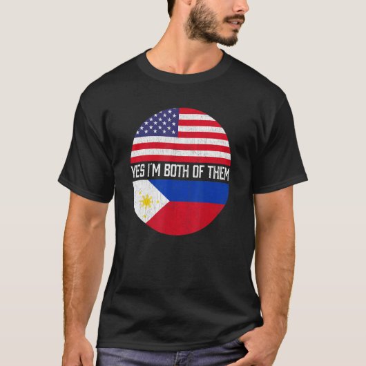 ハーフアメリカン半フィリピーノ米国国旗の家族ヘリタ Tシャツ (正面)