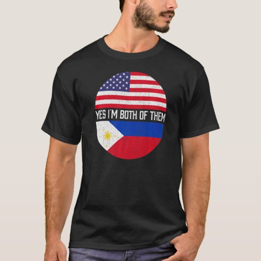 ハーフアメリカン半フィリピーノ米国国旗の家族ヘリタ Tシャツ (正面)