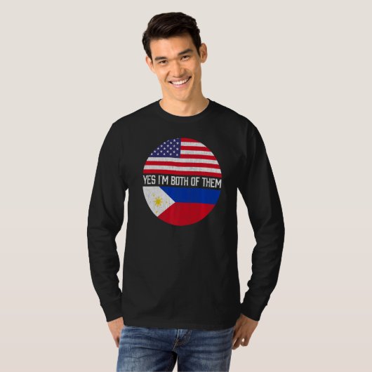 ハーフアメリカン半フィリピーノ米国国旗の家族ヘリタ Tシャツ (正面フル)