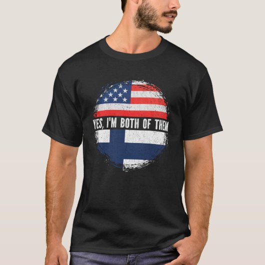 ハーフアメリカン半フィンランドUSA国旗フィンランド Tシャツ (正面)