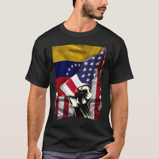 ハーフアメリカン半ベネズエラのルーツUSA国旗Venez Tシャツ (正面)