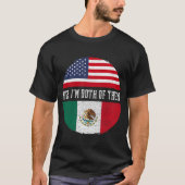 ハーフアメリカン半メキシコUSA国旗メキシコ遺産 Tシャツ (正面)
