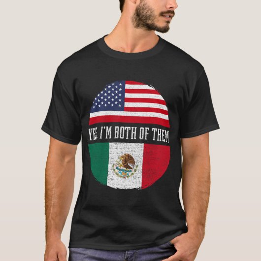 ハーフアメリカン半メキシコUSA国旗メキシコ遺産 Tシャツ (正面)