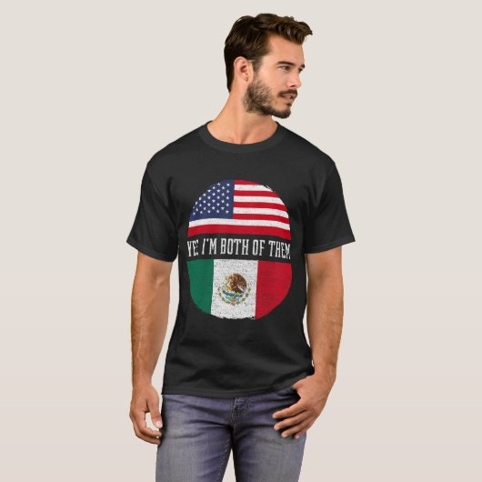 ハーフアメリカン半メキシコUSA国旗メキシコ遺産 Tシャツ (正面フル)