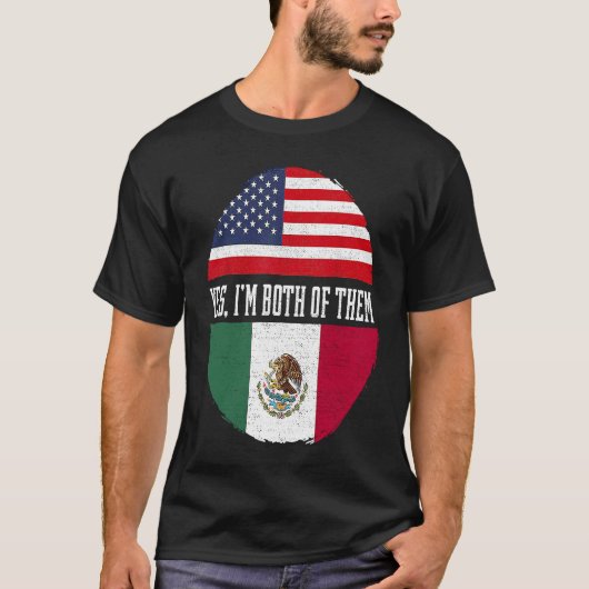ハーフアメリカン半メキシコUSA国旗メキシコ遺産 Tシャツ (正面)