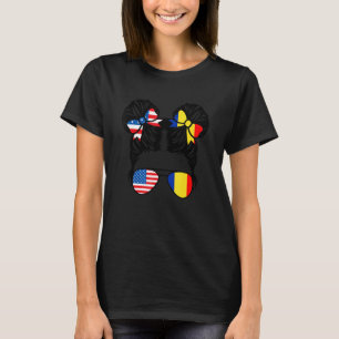 ハーフアメリカン半ルーマニア女子USAルーマニア国旗 Tシャツ