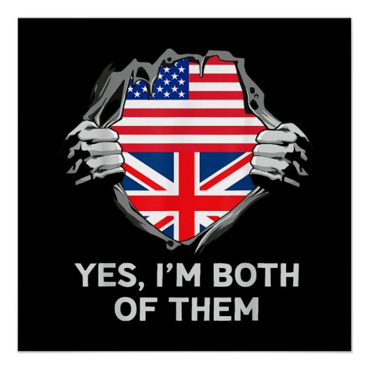 ハーフアメリカン半英国USAイギリス国旗Mens W ポスター (正面)