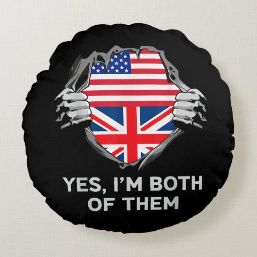 ハーフアメリカン半英国USAイギリス国旗Mens W ラウンドクッション (正面)