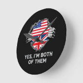 ハーフアメリカン半英国USAイギリス国旗Mens W ラウンド壁時計 (傾斜)