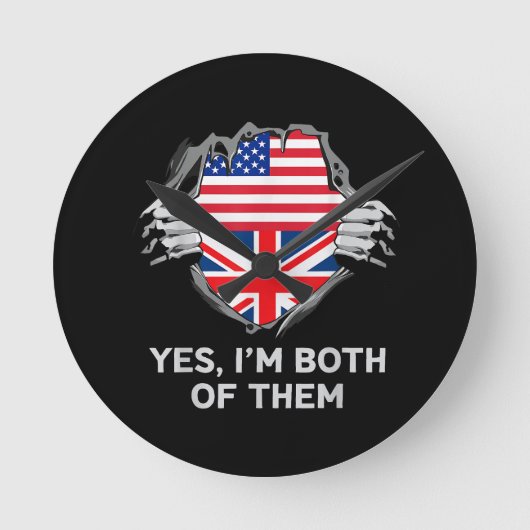 ハーフアメリカン半英国USAイギリス国旗Mens W ラウンド壁時計 (正面)