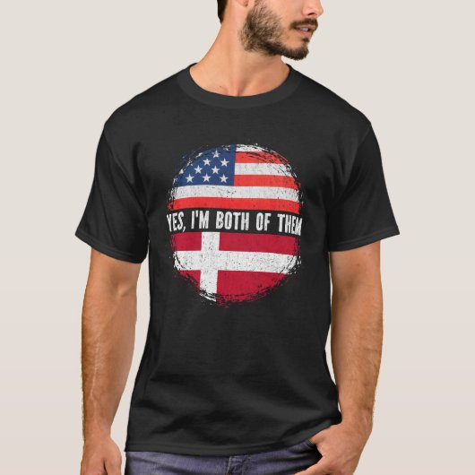 ハーフアメリカン米国半デンマーク国旗デンマーク Tシャツ (正面)