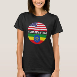 ハーフアメリカン・ハーフエチオピアアメリカ国旗のファミリーヘリット Tシャツ
