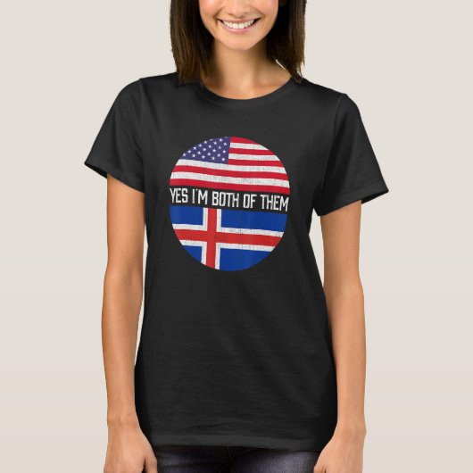 ハーフアメリカン・ハーフ・アイスランド米国国旗の家族ヘリット Tシャツ (正面)