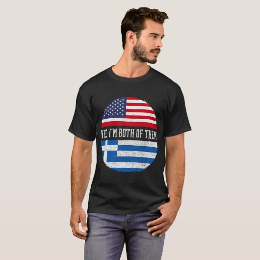 ハーフアメリカン・ハーフ・ギリシャUSA国旗ギリシャ伝統 Tシャツ (正面フル)