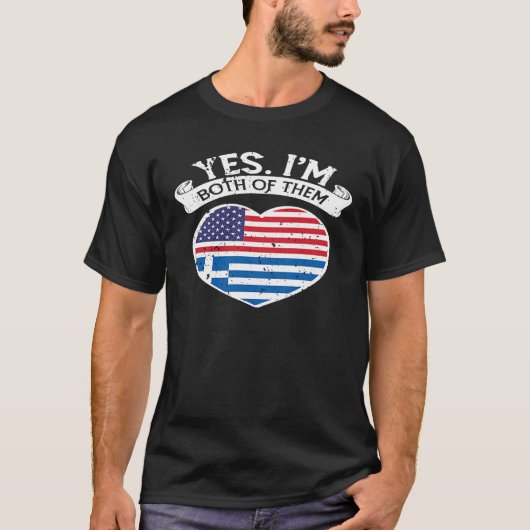 ハーフアメリカン・ハーフ・ギリシャUSA国旗ギリシャ伝統 Tシャツ (正面)