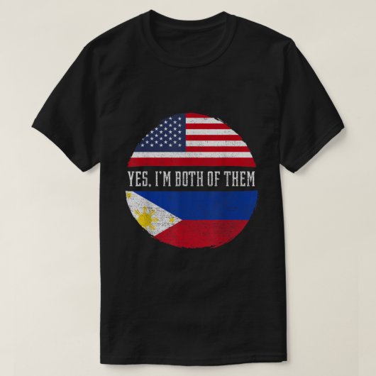 ハーフアメリカン・ハーフ・フィリピンUSA国旗フィリピンH Tシャツ (デザイン正面)