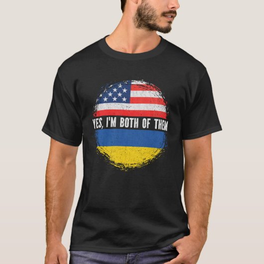 ハーフアメリカ半ウクライナ米国国旗ウクライナ Tシャツ (正面)