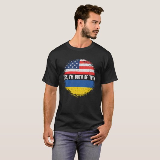ハーフアメリカ半ウクライナ米国国旗ウクライナ Tシャツ (正面フル)
