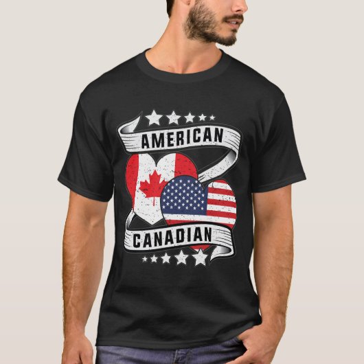 ハーフアメリカ半カナダ国旗 Tシャツ (正面)