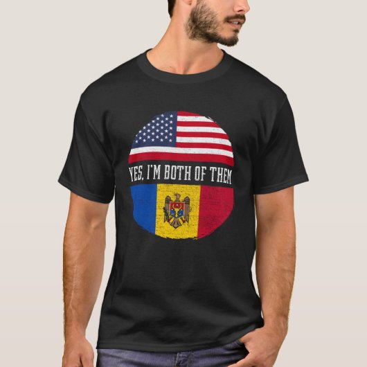 ハーフアメリカ半モルドバ米国国旗モルドバヘリット Tシャツ (正面)