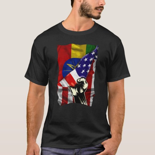 ハーフアメリカ国旗エチオピアのルーツUSA国旗のエチオップ Tシャツ (正面)