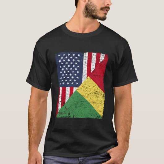ハーフアメリカ国旗ハーフコンゴ国旗 Tシャツ (正面)
