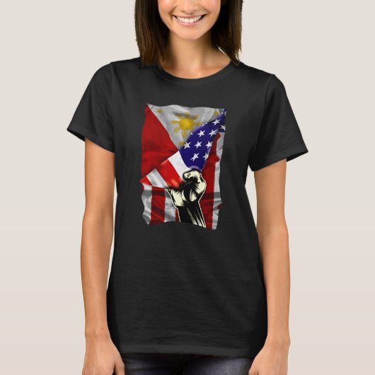 ハーフアメリカ国旗フィリピーノ・ルーツUSA国旗フィリップ Tシャツ (正面)