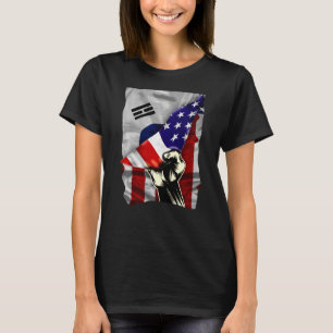 ハーフアメリカ国旗Korean ROOTS USA国旗South Kor Tシャツ