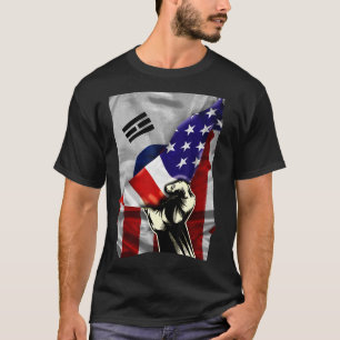 ハーフアメリカ国旗Korean ROOTS USA国旗South Kor Tシャツ