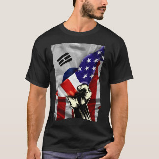 ハーフアメリカ国旗Korean ROOTS USA国旗South Kor Tシャツ