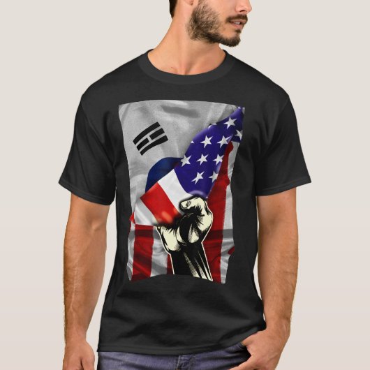 ハーフアメリカ国旗Korean ROOTS USA国旗South Kor Tシャツ (正面)