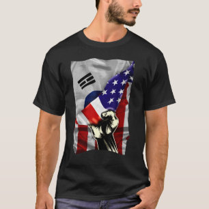 ハーフアメリカ国旗Korean ROOTS USA国旗South Kor Tシャツ