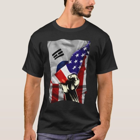 ハーフアメリカ国旗Korean ROOTS USA国旗South Kor Tシャツ (正面)