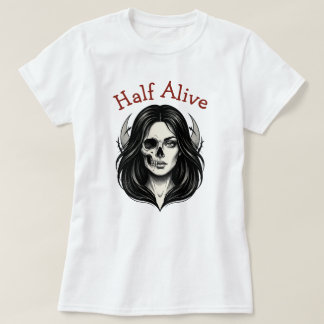 ハーフアライブ ゴシック スカル 女性 Tシャツ