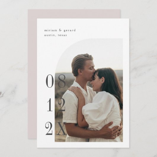 ハーフアーチ写真、大きな日付 セーブザデート (正面/裏面)