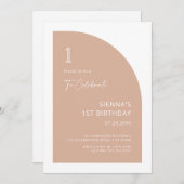 ハーフアーモダンチ赤面ピンクガール1st誕生日 招待状 (正面/裏面)