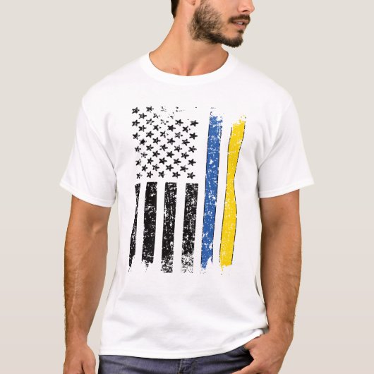 ハーフウクライナハーフアメリカ国旗ウクライナUSA Tシャツ (正面)