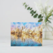 ハーフェル川の冬の風景、水彩画。 ポストカード (スタンド正面)