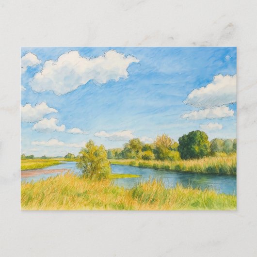 ハーフェル川の風景 水彩画 ハーフェルラント風 シーズンポストカード (正面)