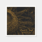 ハーフエレガントヒマワリ金ゴールドブラックフローラアート スタンダードカクテルナプキン (正面)