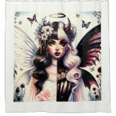 ハーフエンジェルデビルダーク美しいブレイクウィングフェアリー シャワーカーテン (正面)