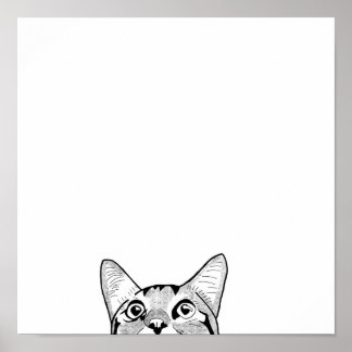 ハーフキャット顔ラインアート ポスター