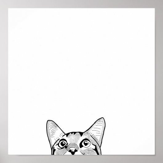 ハーフキャット顔ラインアート ポスター (正面)