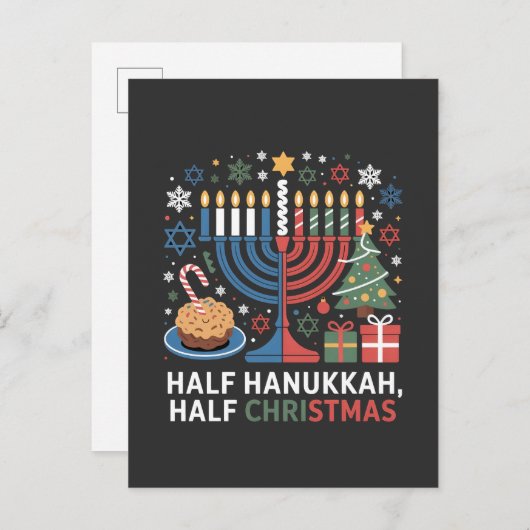 ハーフクリスマスハーフハヌッカクリスムカおもしろい 案内ポストカード (正面/裏面)
