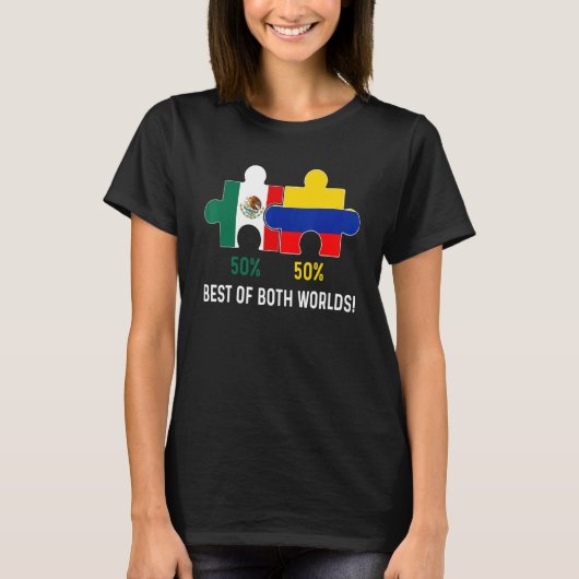 ハーフコロンビアハーフメキシコ国旗の地図DNA Mexico Co Tシャツ (正面)