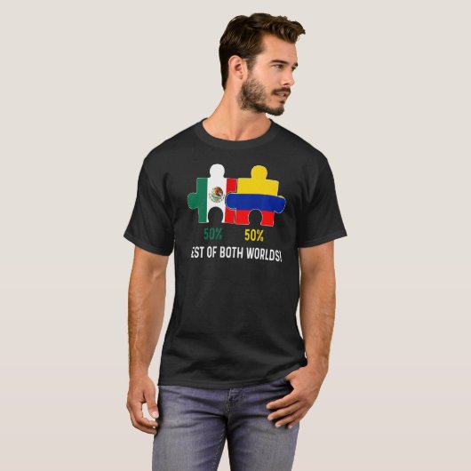 ハーフコロンビアハーフメキシコ国旗の地図DNA Mexico Co Tシャツ (正面フル)