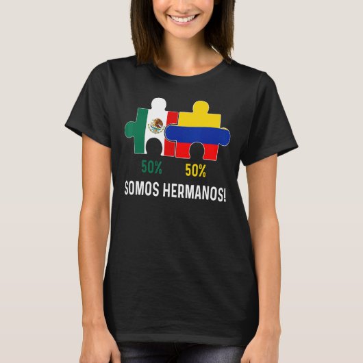 ハーフコロンビアハーフメキシコ国旗の地図DNA Mexico Co Tシャツ (正面)